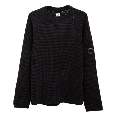 C.P. Company Knitwear Crewneck in Chenille Cotton Black 999 17CMKN040A Degli Uberti